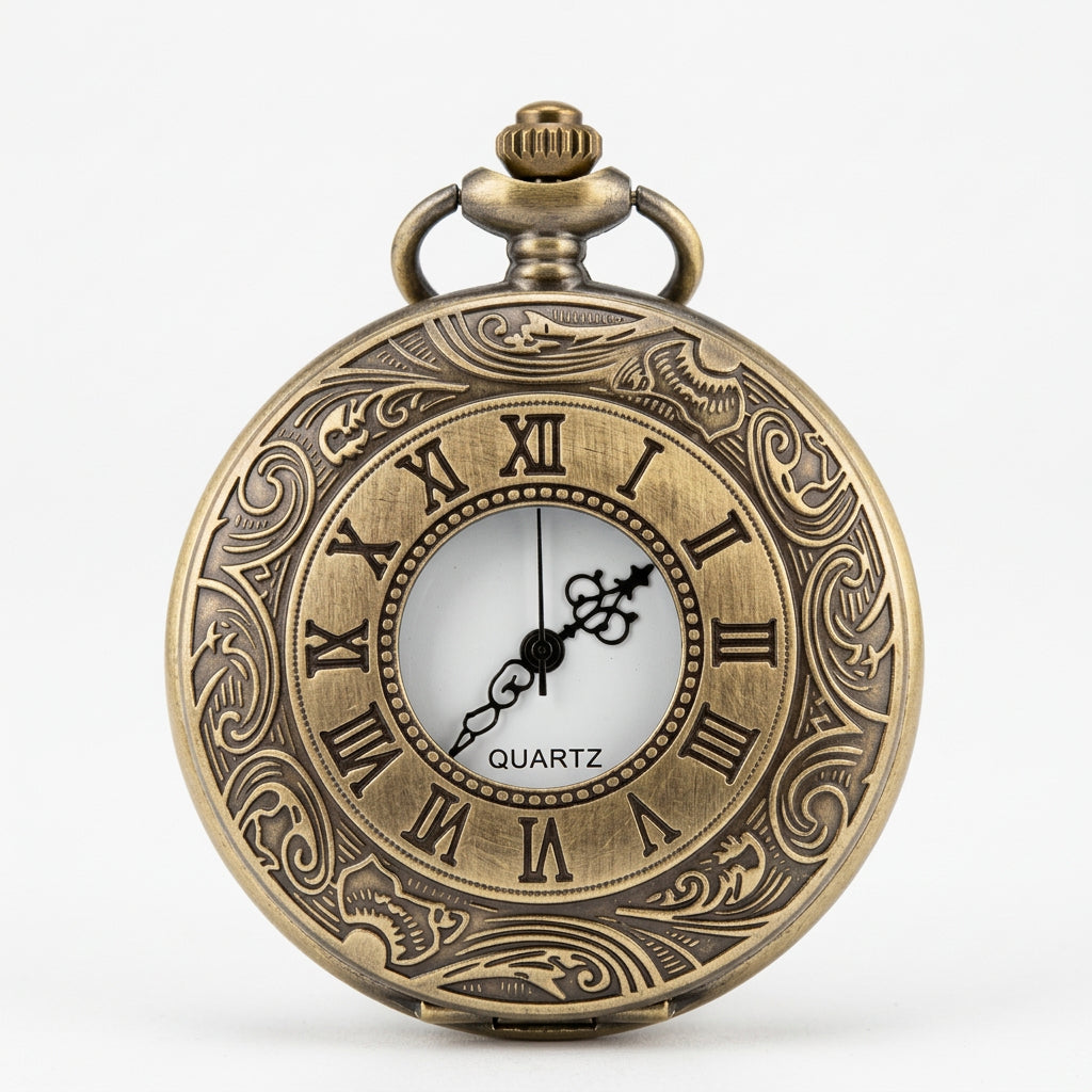 Elegant Antique Gold Quartz Pocket Watch with Chain - Historical Style Timepiece - Gomix Brands Outlet